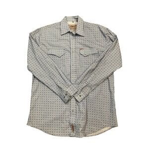 Rafter C Mens Western Shirt Long Sleeve Snap Button All Over Print Blue Size L